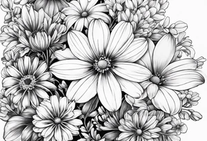 Honeysuckle, daisys, cosmos,and snowdrop sleeve tattoo idea