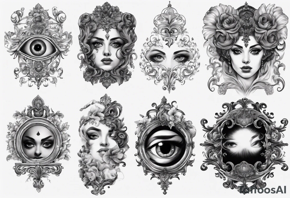 Baroque with card and eye tattoo idea