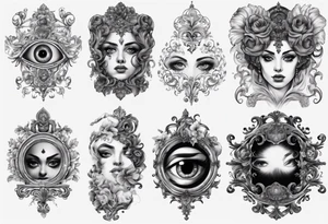 Baroque with card and eye tattoo idea