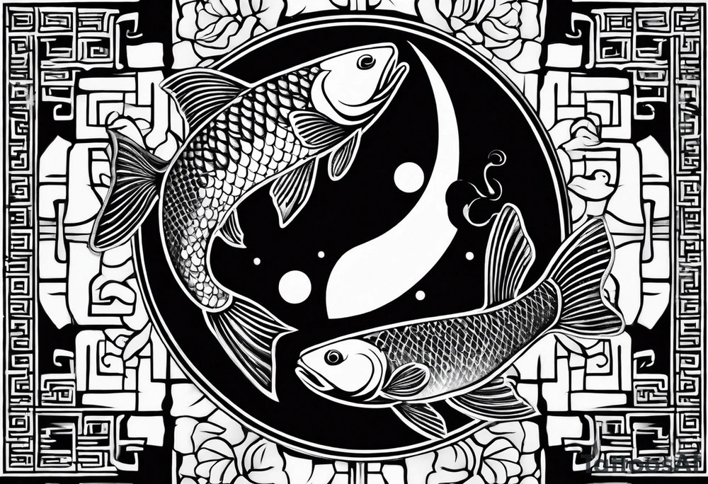 Fish yin and yang with moon tattoo idea