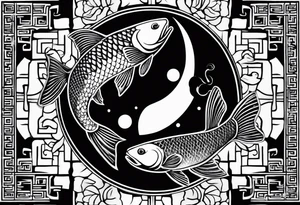 Fish yin and yang with moon tattoo idea