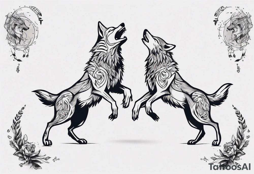 two wolves dancing on their hind legs tattoo idea