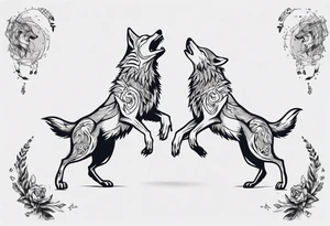 two wolves dancing on their hind legs tattoo idea