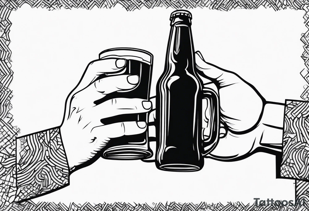 A hand holding a beer in modern Blackwork style tattoo idea A hand holding a beer in modern Blackwork style tattoo idea