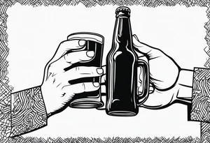 A hand holding a beer in modern Blackwork style tattoo idea