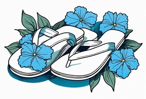 small tattoo of a light blue flip flop surrounded by blue hydrangea flowers tattoo idea