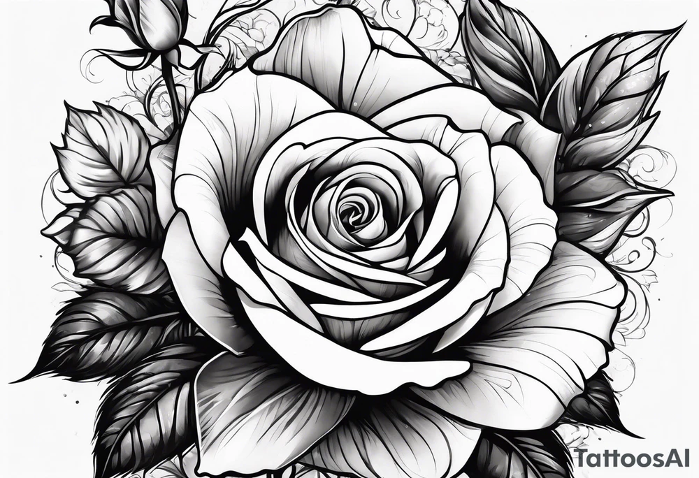 Bloomed rose with female body, kneeling tattoo idea
