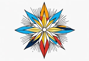 sunburst with yellow, orange, red, and blue colors tattoo idea