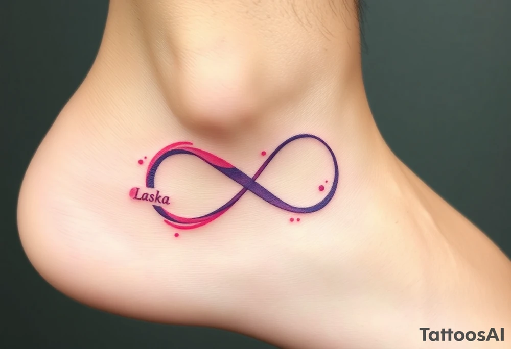 A watercolor infinity design in pastel pink and purple hues, with "láska" softly blending into the curves, creating a dreamy effect tattoo idea