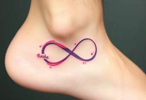 A watercolor infinity design in pastel pink and purple hues, with "láska" softly blending into the curves, creating a dreamy effect tattoo idea