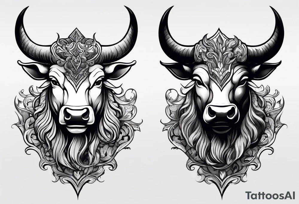 Evil, scary bull with horns tattoo idea