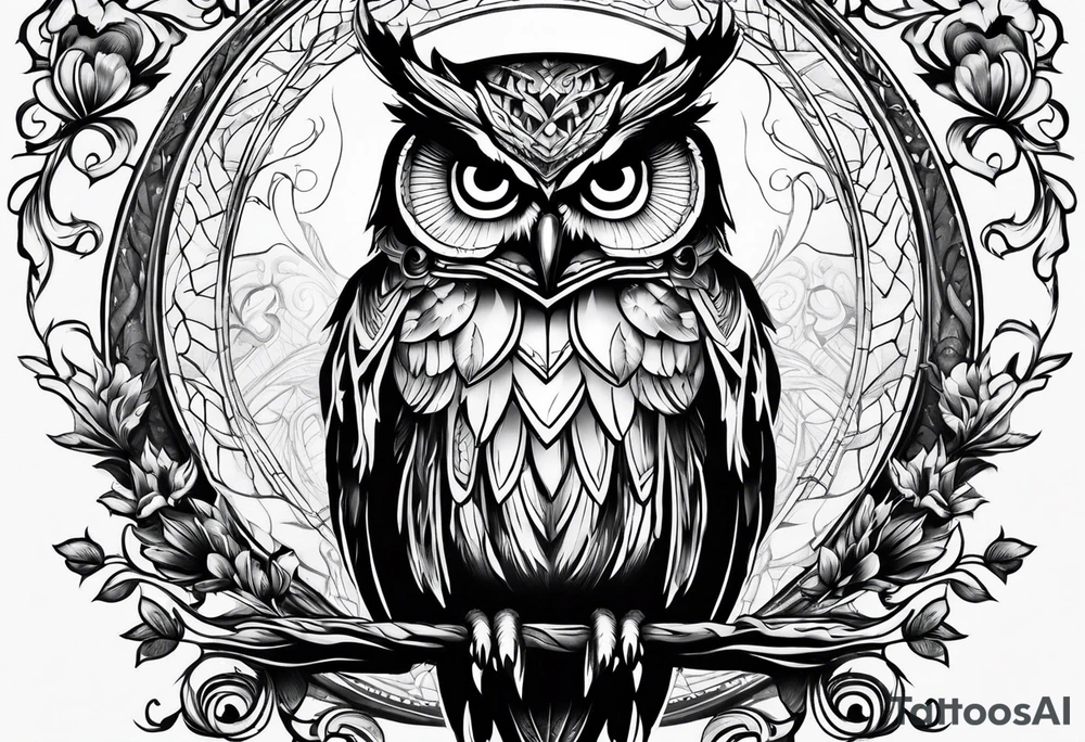 owl dressed up as a ghost tattoo idea