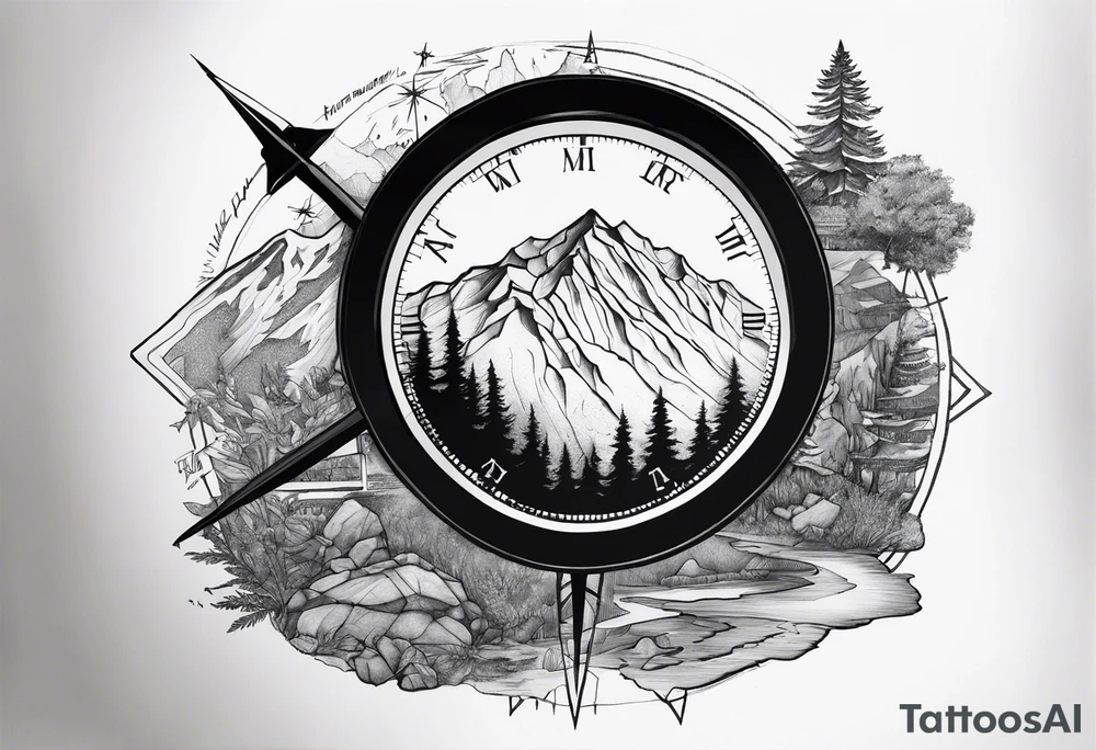 Homesick album by A Day to Remember, but with a mountain and a compass tattoo idea