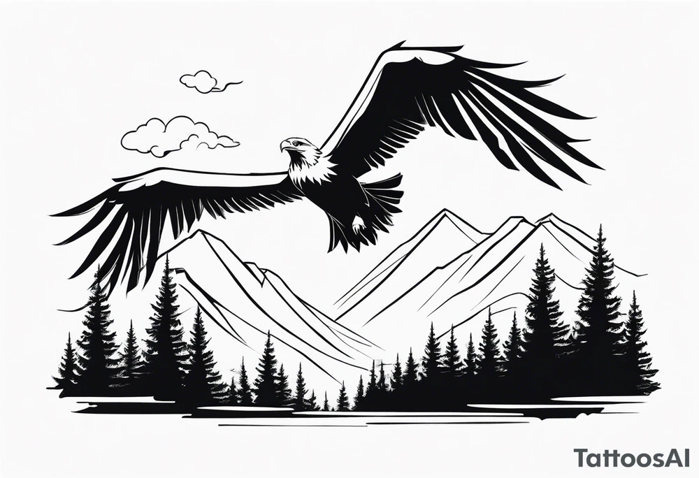 Eagle flying over trees tattoo idea