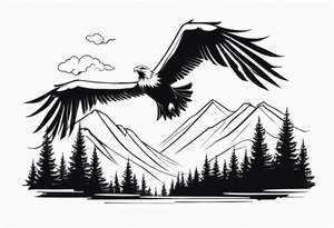 Eagle flying over trees tattoo idea