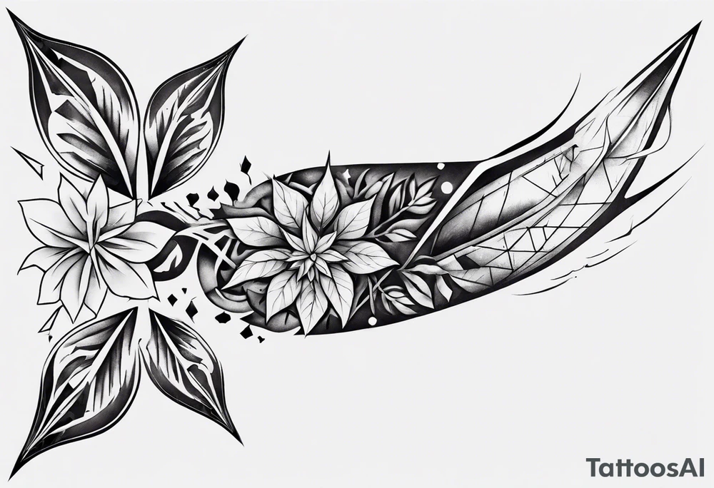 full arm tattoo. scary pointy leaves combined with geometric shapes. whole arm tattoo idea