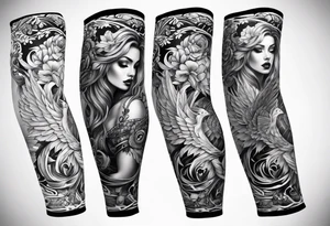 Lower leg sleeve. Large bluerin tattoo idea