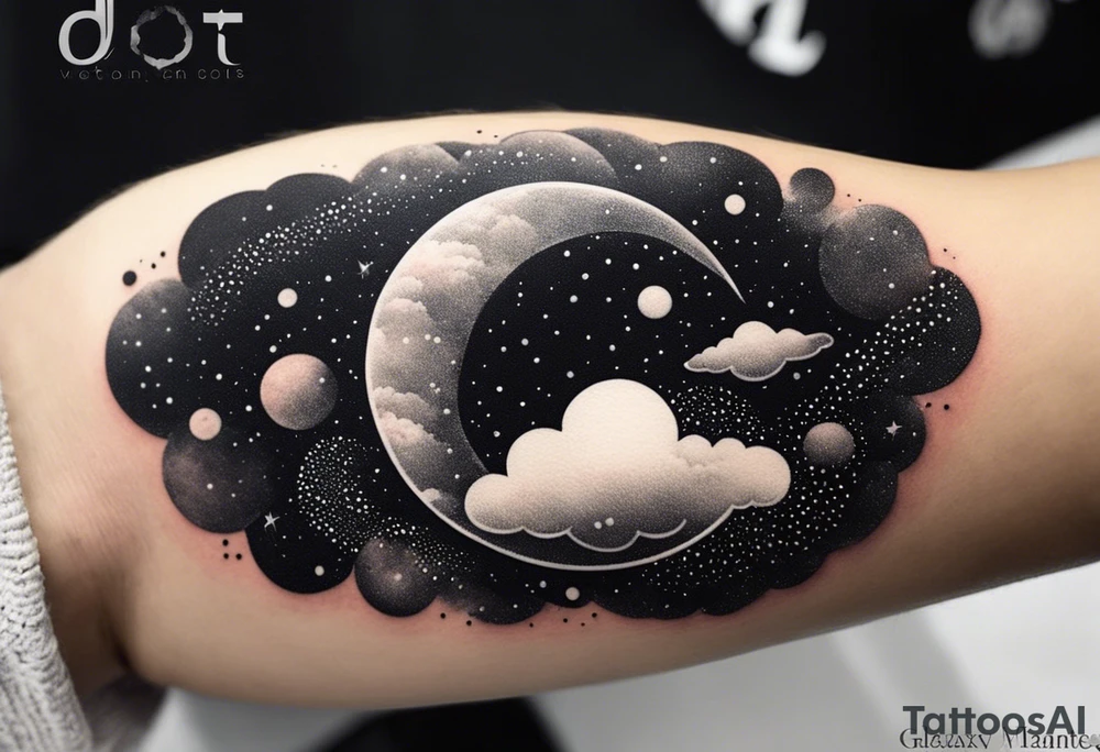 A wrist tattoo in a format of a cloud with the bracelet orientation and inside of this cloud I want galaxy stars and planets tattoo idea