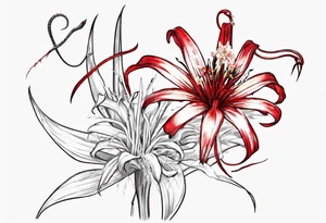 Red spiked spider lily with snake wrapped around stem of the flower. tattoo idea