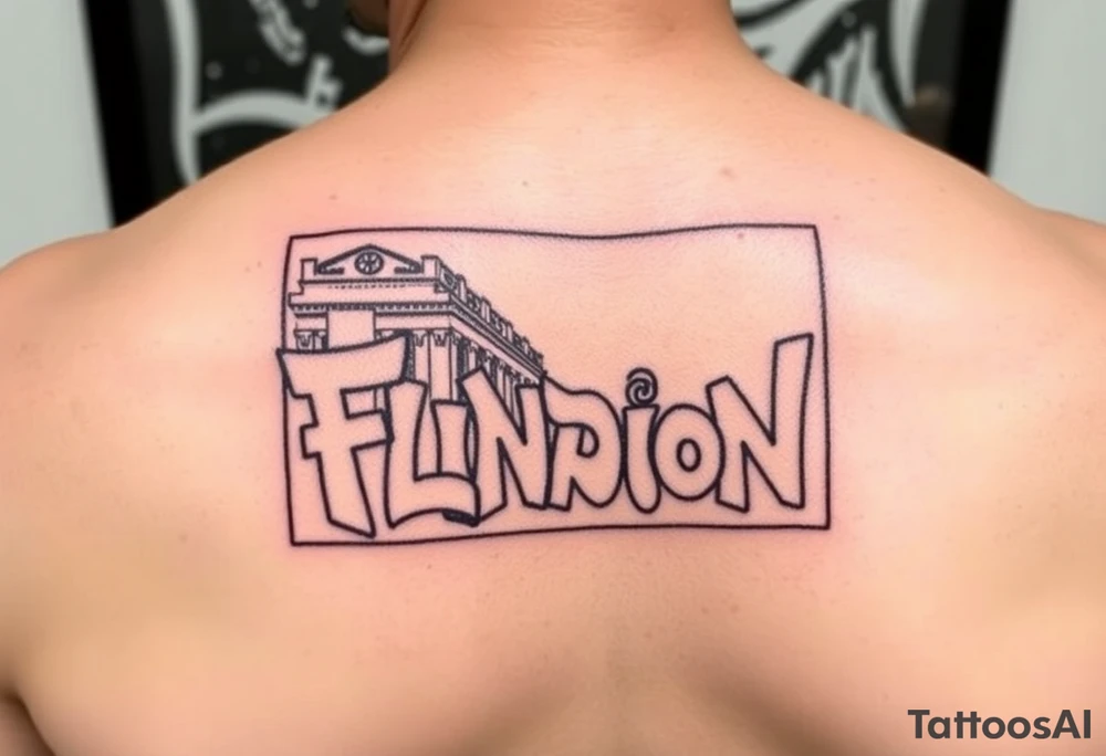 Flinders street station in mlebourne in graffiti style in a rectangle outlined box in portrait orientation tattoo idea