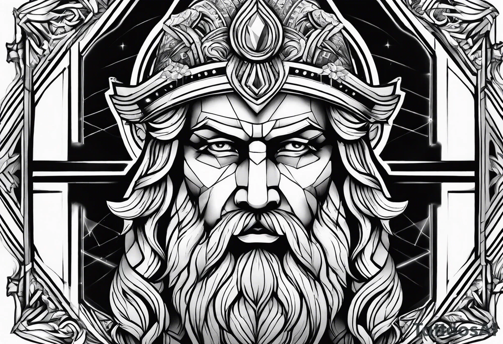 powerful majestic zeus, dark theme ship tattoo idea