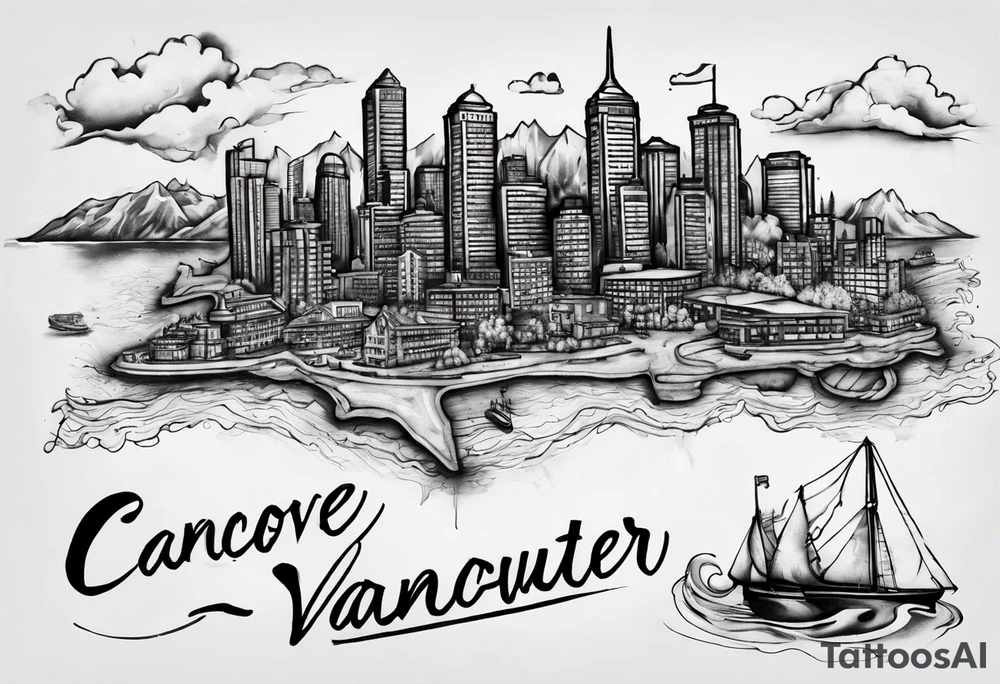 A map of vancouver with a with water staining where the firehalls are tattoo idea