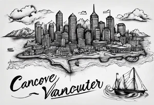 A map of vancouver with a with water staining where the firehalls are tattoo idea