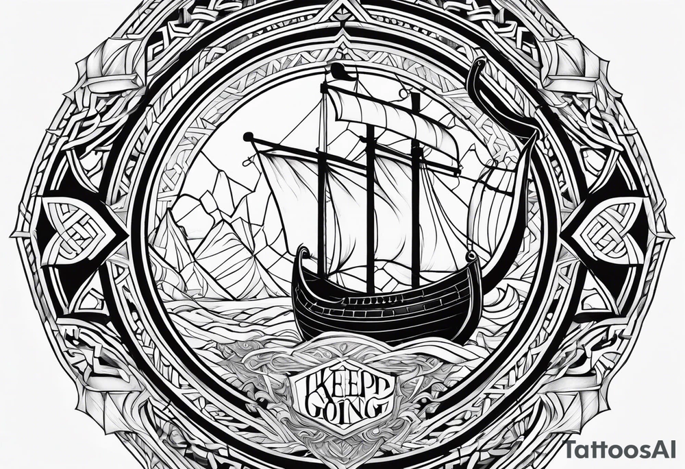 The words "keep going" in a Viking style tattoo idea