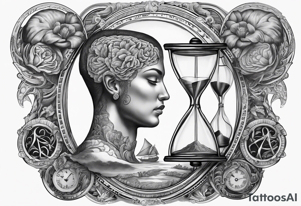 Sagittal brain and coguar inside hourglass. Brain in loterii level, coguar in an upper level tattoo idea