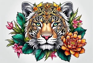 Leão animal, cactos, flor tattoo idea