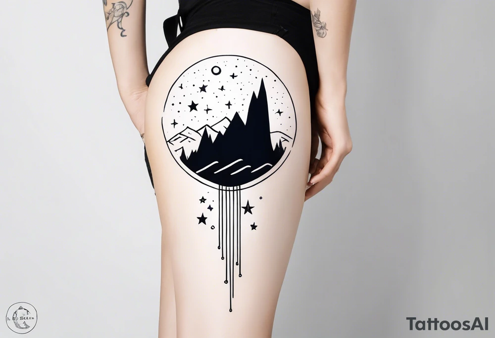 Minimalist tattoo for back and neck with straight line going up beck depicting saying “keep your feet in the ground and your eyes on the stars” tattoo idea