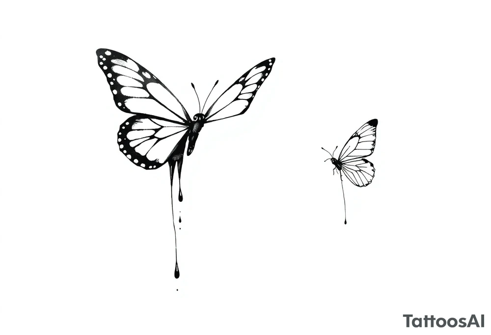 Bleeding butterfly and a second one who is in mental horror style and his placement is right and down from the first one tattoo idea