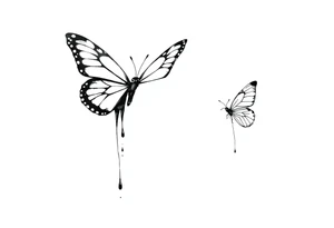 Bleeding butterfly and a second one who is in mental horror style and his placement is right and down from the first one tattoo idea