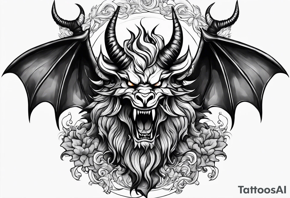 Horned Devil fighting looking up to the sky tattoo idea