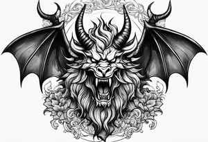 Horned Devil fighting looking up to the sky tattoo idea
