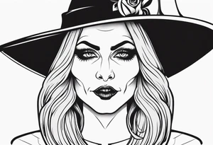 wicked witch face with just skull hair and hat tattoo idea