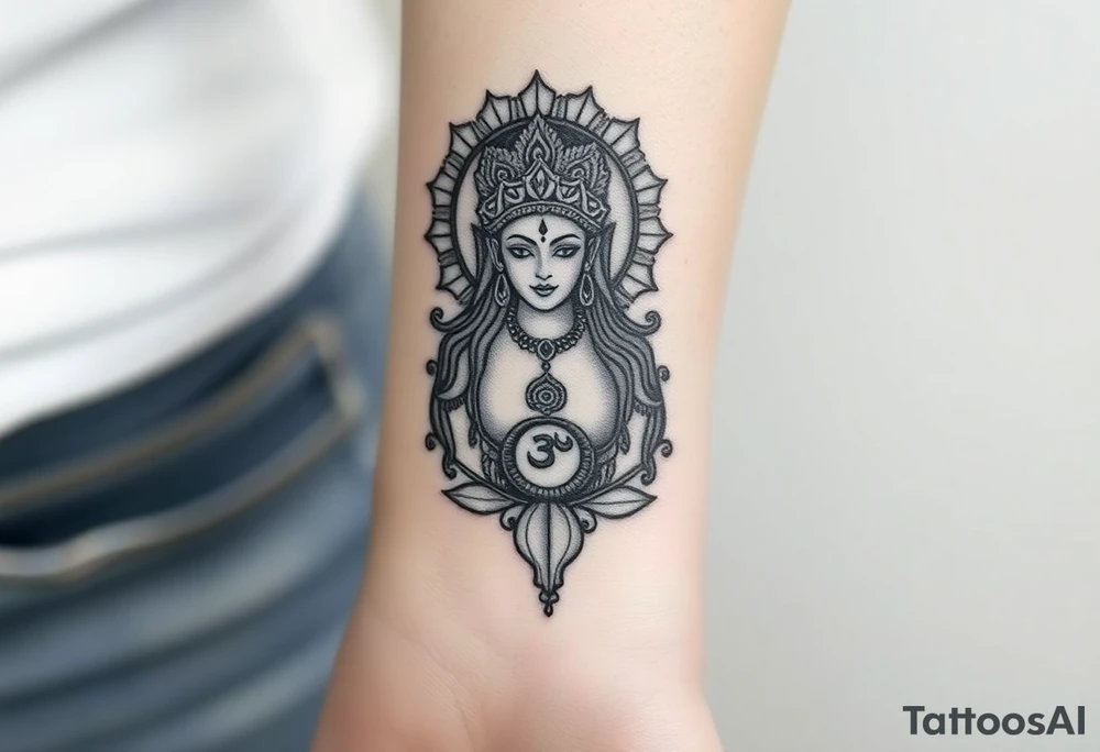 beautiful woman dmt deity with mandala behind head and Om under her tattoo idea