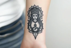 beautiful woman dmt deity with mandala behind head and Om under her tattoo idea