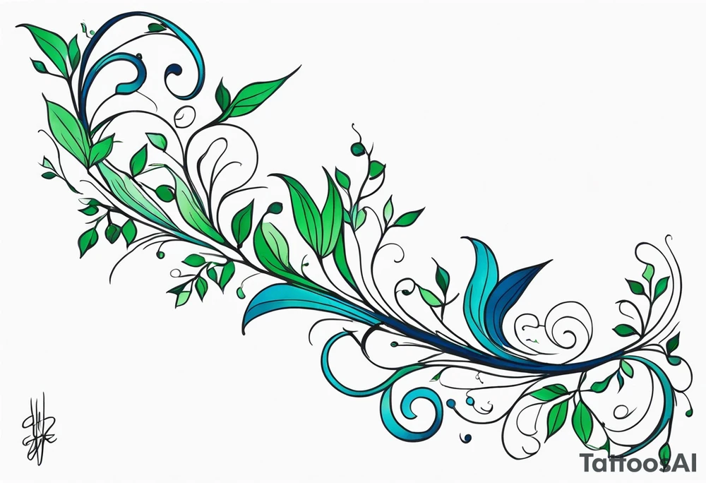 Delicate Vines crawling up the arm. Sleeve. Greens and blues tattoo idea