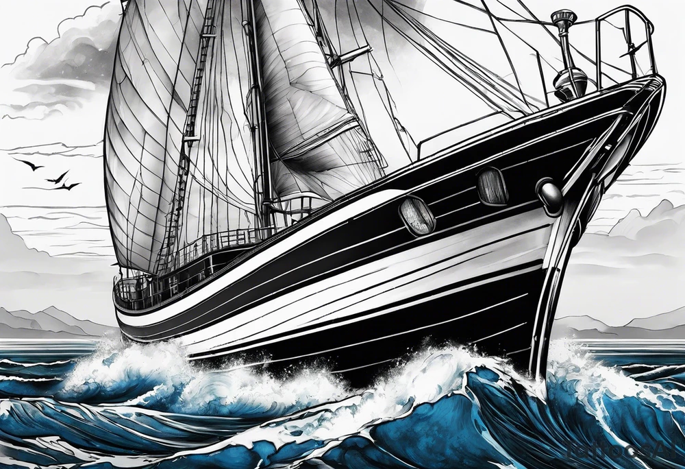 bateau, phare maritime, phoenix,    lune bleu. tattoo idea