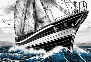 bateau, phare maritime, phoenix,    lune bleu. tattoo idea