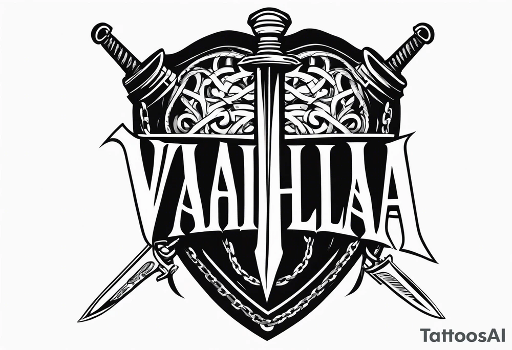 Valhalla sword shield barb wire chain tattoo idea