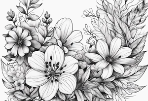 “Generate a subtle botanical tattoo with soft, flowing lines, showcasing tiny flowers and leaves arranged in a delicate pattern tattoo idea