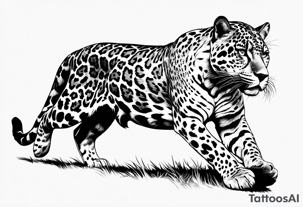 patch writhing full body visible jaguar, top side view, running tattoo idea