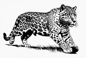 patch writhing full body visible jaguar, top side view, running tattoo idea