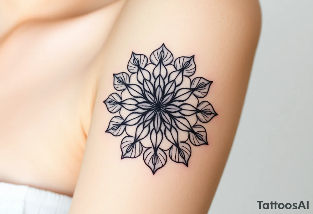 A mandala-inspired Flower of Life, with delicate floral extensions forming a soft, organic shape in round cyrcle tattoo idea