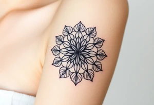 A mandala-inspired Flower of Life, with delicate floral extensions forming a soft, organic shape in round cyrcle tattoo idea