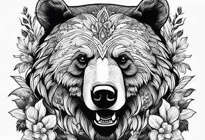 one bear roaring second bear normal 
flowers leaves tattoo idea