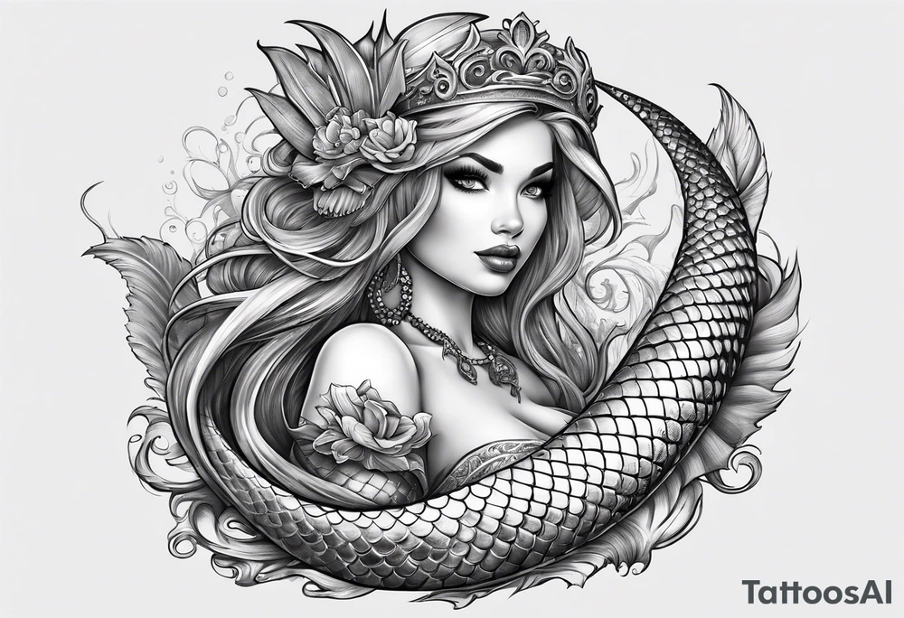 Mermaid with an alligator tail wrapped around a dagger tattoo idea