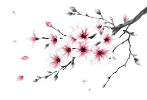 delicate cherry blossoms swirling in spring breeze with petals tattoo idea